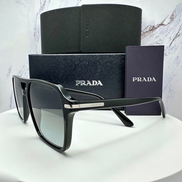 Prada Other - NEW PRADA Sunglasses Black Aviator Pilot 55-17mm Grey Lens Silver Logo